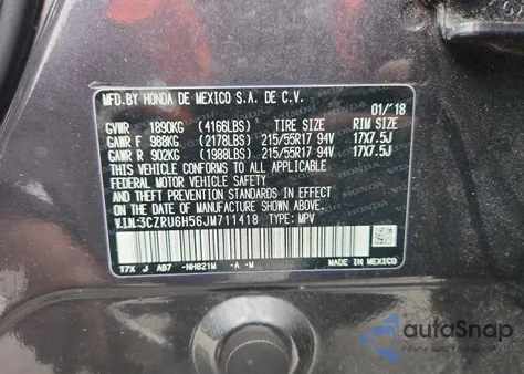 2018 Honda Hr-V Ex z USA, uszkodzony, nr VIN 3CZRU6H56JM711418